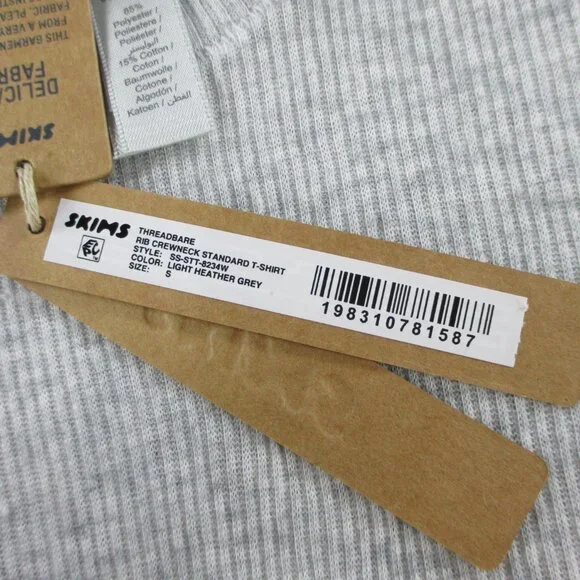 SKIMS Threadbare Rib Crewneck Standard T Shirt Womens Small Light Heather Gray - Picture 5 of 8